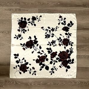 Vintage Jim Thompson Ivory Floral Silk Scarf 33x33 Thailand Luxury Designer 90s